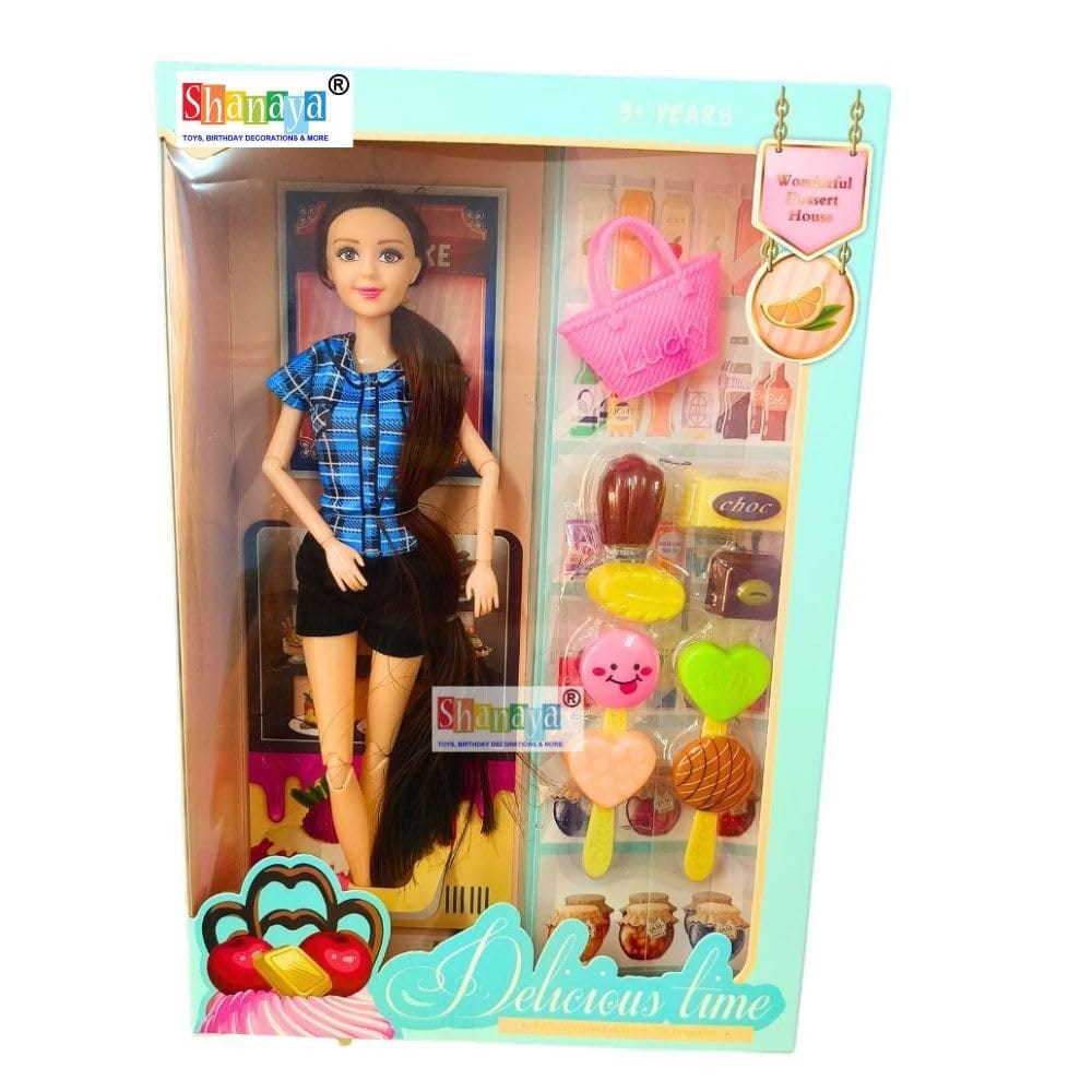 SHANAYA Doll Playset for Girls| Includes Doll, Dessert Toys Like Candies Chocolates | Pretend Play Toys for Kids | Birthday Gift for Girls | Fun & Durable Toy Set for Creative Role Play