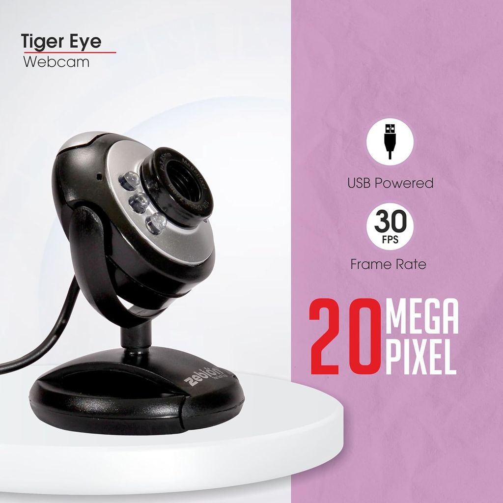 Zebion 480P Webcam with Microphone and LED Light, USB 2.0 Plug and Play Computer Camera for PC, Laptop, Desktop, Mac, Windows, Linux