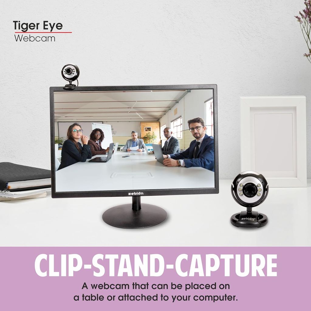 Zebion 480P Webcam with Microphone and LED Light, USB 2.0 Plug and Play Computer Camera for PC, Laptop, Desktop, Mac, Windows, Linux