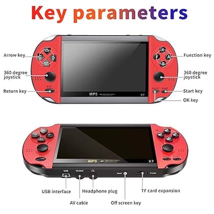 TechKing (15 YEARS WARRANTY) Updated 4.3 inch Updated X7 Video Game Console Handheld Game Players Double Rocker 8GB Memory Built in 10000 Games MP5 Game Controller-08