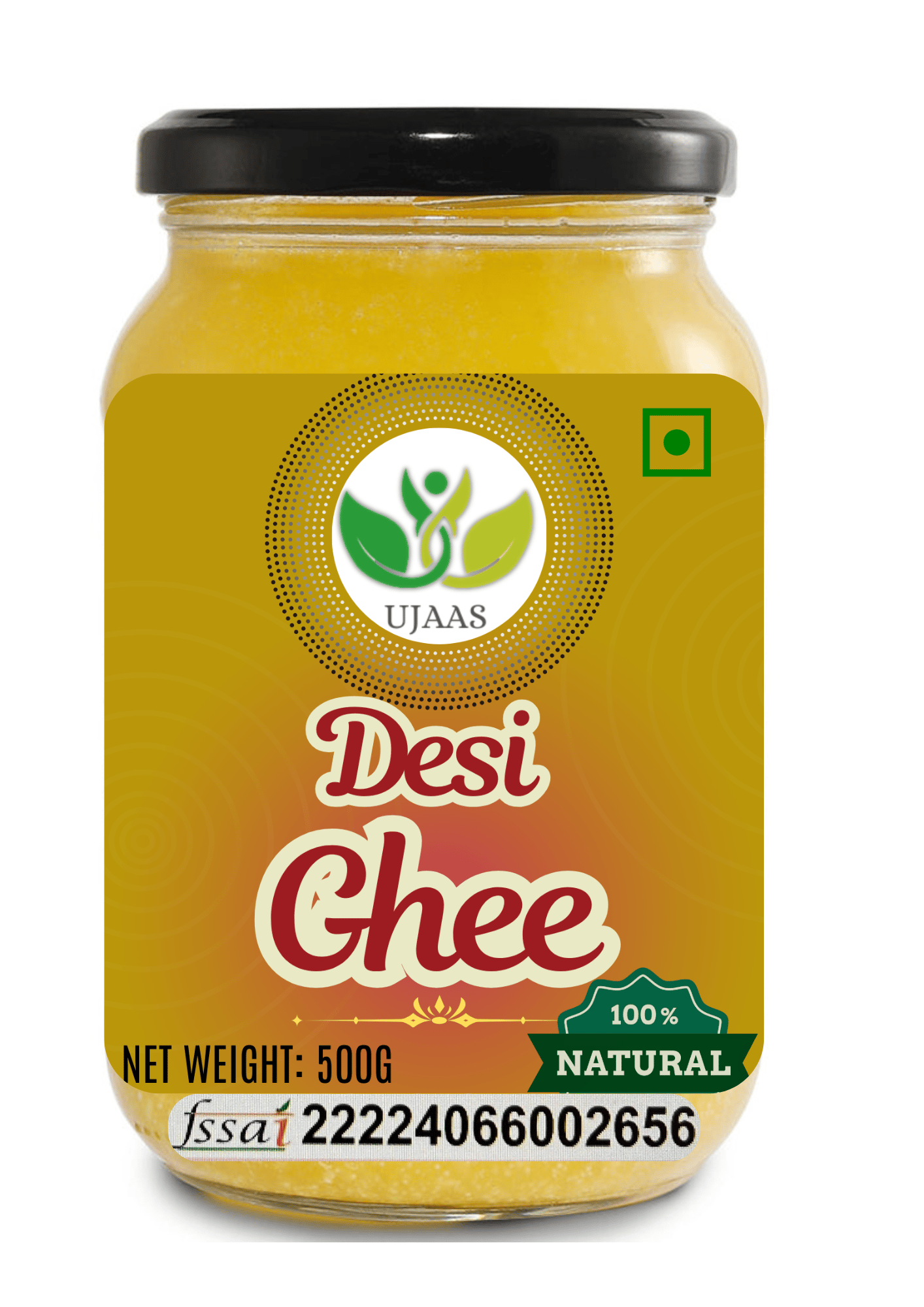 Pure Desi Ghee (Cow Ghee) – 500gm | Homemade, A2 Gir Cow Milk | 100% Pure & Unmixed | A2 Milk | Glass Jar
