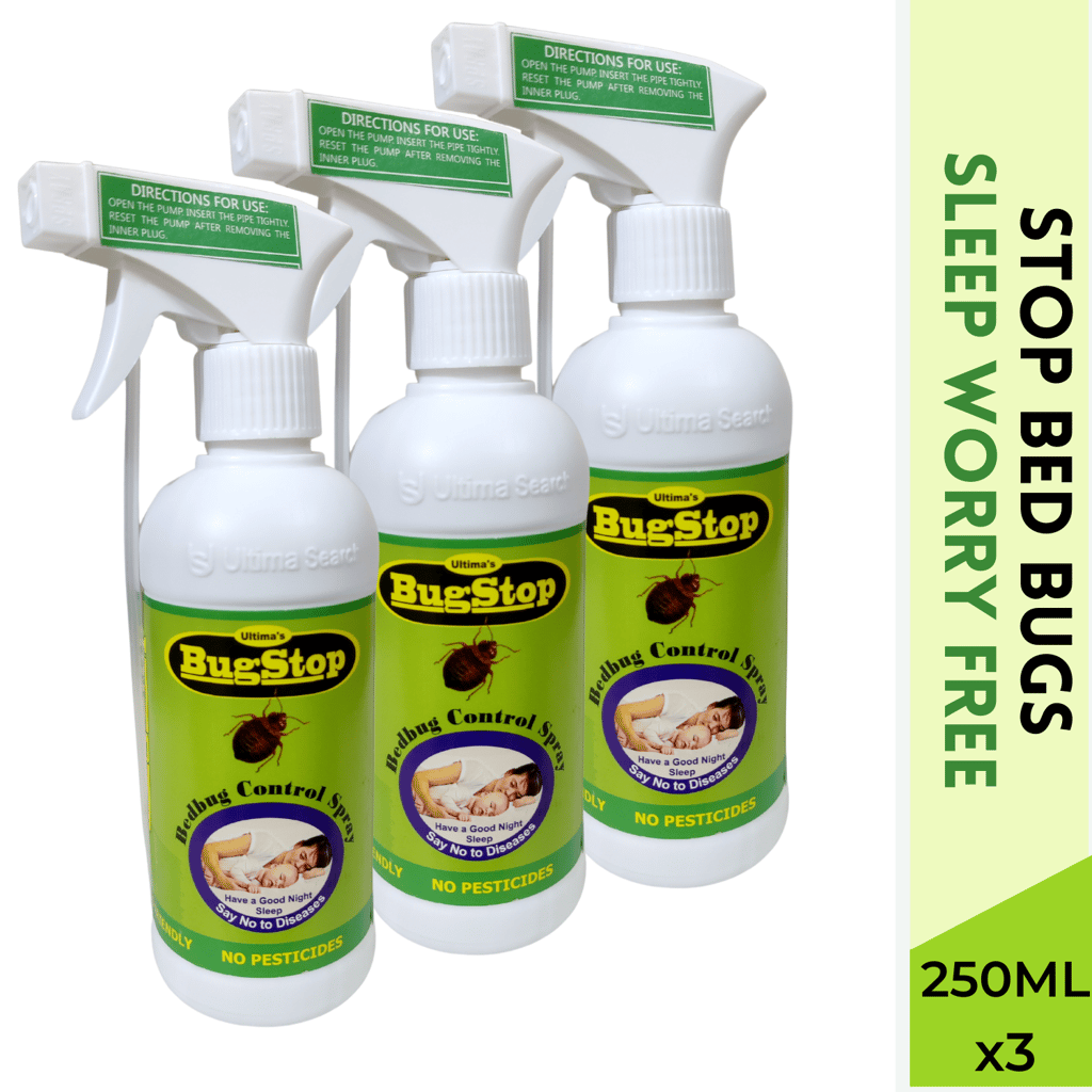 Ultima BugStop Eco Friendly Bedbug Killer Spray | Get Rid of Bed Bugs | Spraying for Bed Bugs Control | Bed Bug Exterminator (250 MLx3)