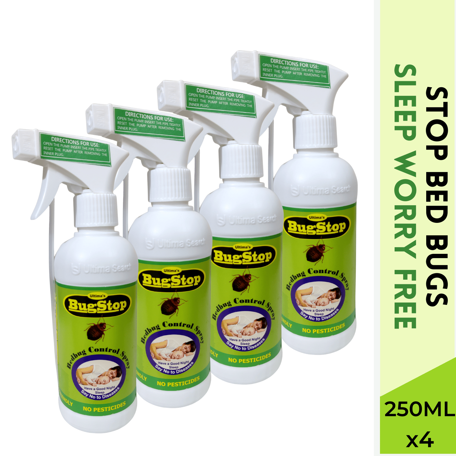 Ultima BugStop Eco Friendly Bedbug Killer Spray | Get Rid of Bed Bugs | Spraying for Bed Bugs Control | Bed Bug Exterminator (250 MLx4)