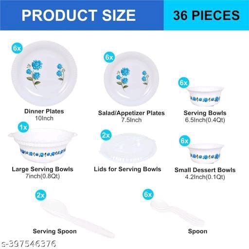 Blue Dinner Set 36 Pieces for Family of 6