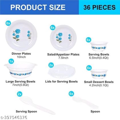 Blue Dinner Set 36 Pieces for Family of 6