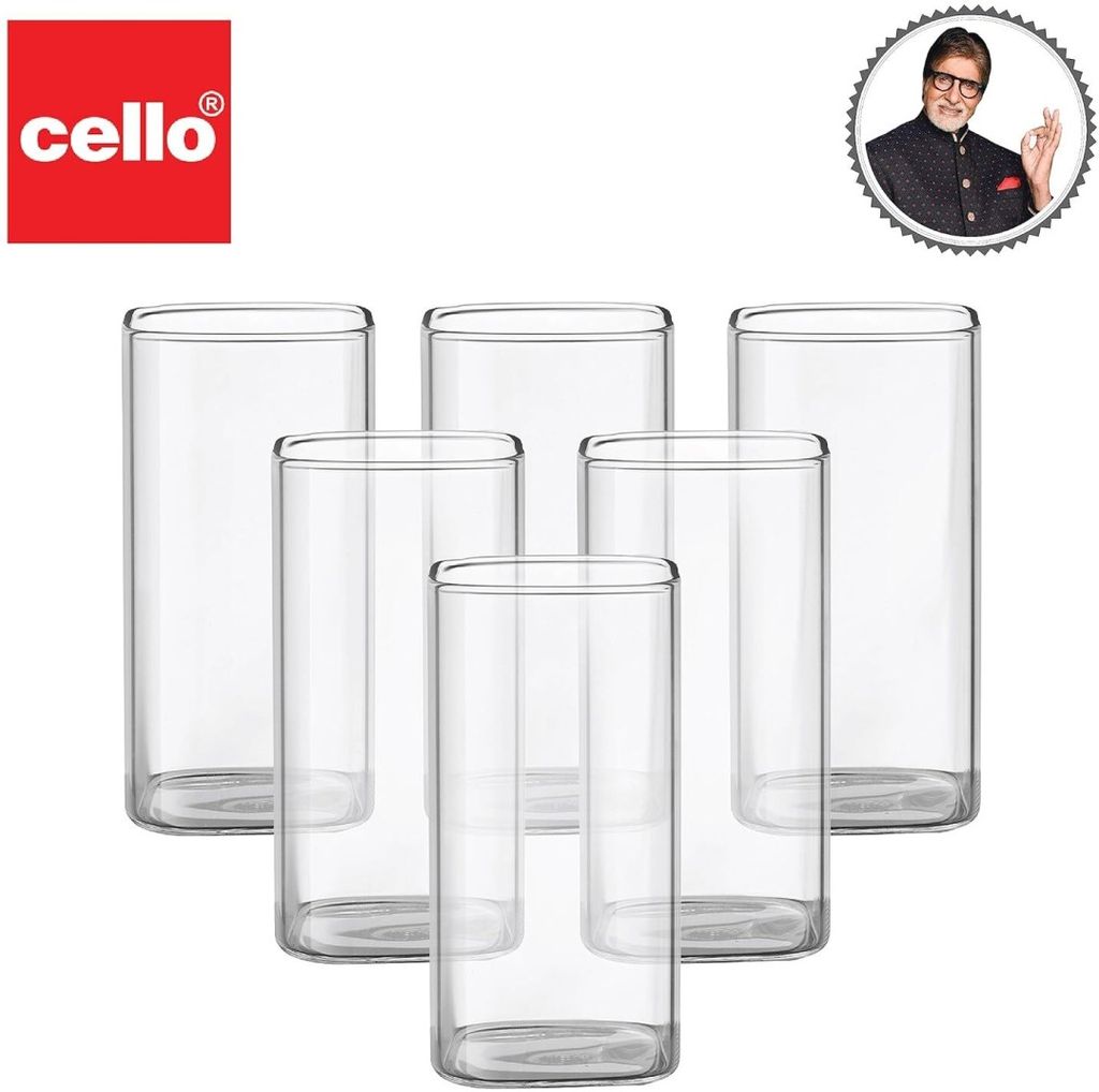 Cello Roma Square Glass Tumblers , Set of 6 , 330ml