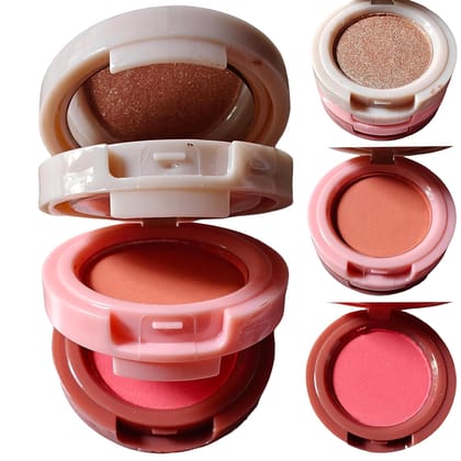 3 in 1 Makeup Blusher & Highlighter Professional Makeup Bristle For Girls & Women (Multi Color)