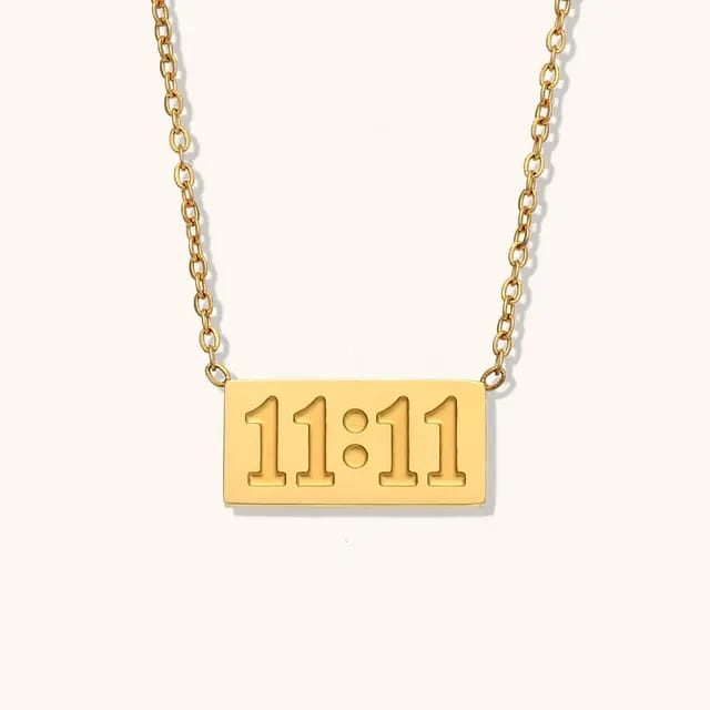 Jewelryklub Angel Number 11:11 Gold Pendant Necklace, Stainless Steel, 18K Gold Plated, Minimalist Jewelry, Gift for Her