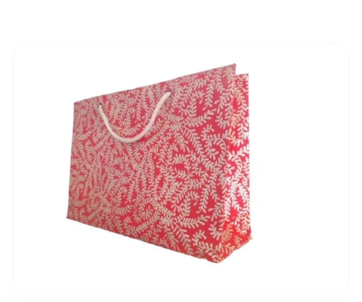  Red and White Damask Paper Gift Bag with Cotton Rope Handles