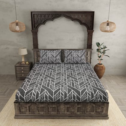 Quirky Home Fantasy Collection Premium Cotton Blend 180 TC Fitted King Wrinklefree Bedsheet with 2 Pillow Covers, New X Grey