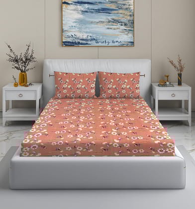 Quirky Home Fantasy Collection Premium Cotton Blend 180 TC Fitted Double Wrinklefree Bedsheet with 2 Pillow Covers, Pink Floral