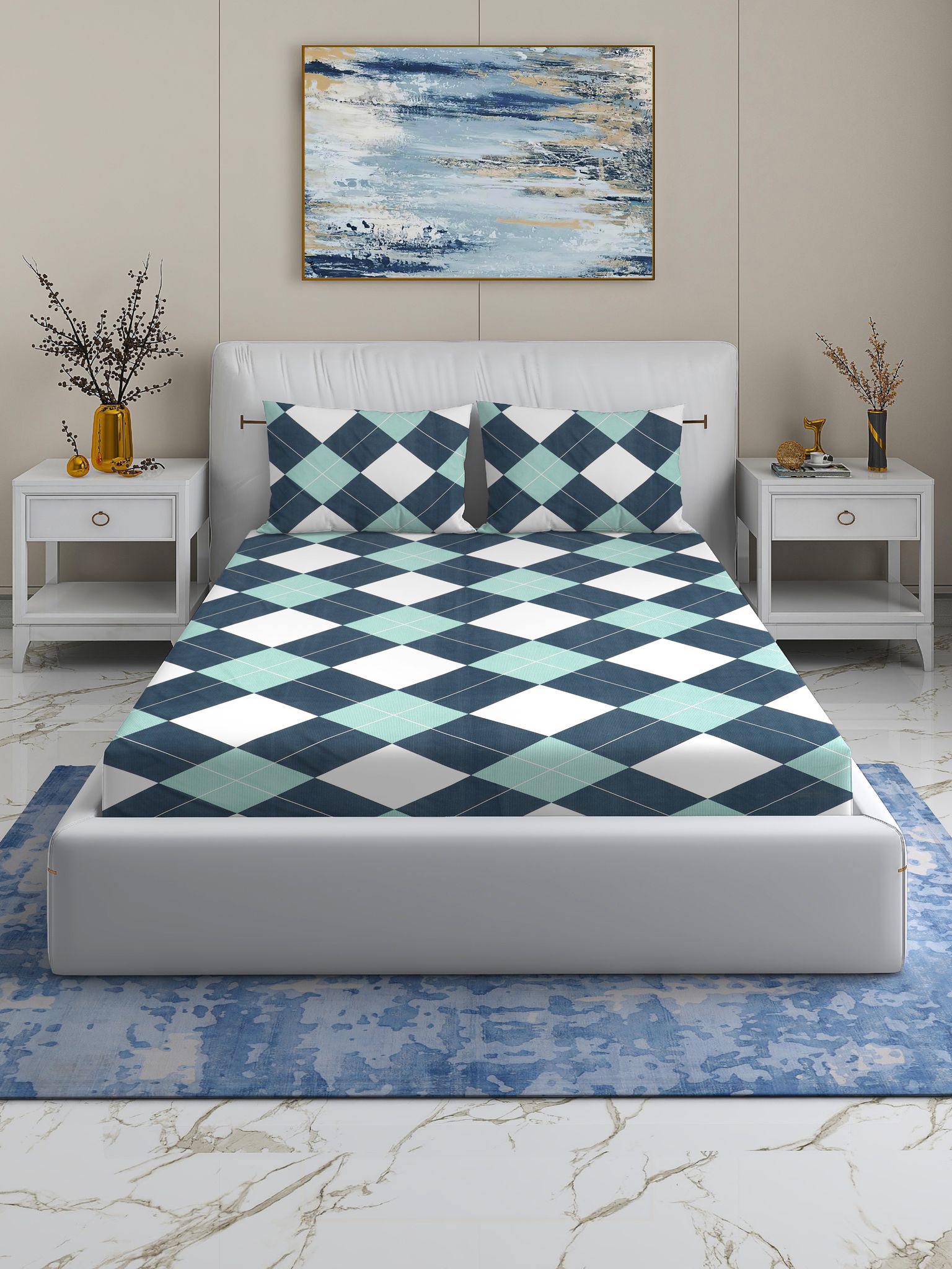 Quirky Home Rome Collection Premium Cotton Blend 180 TC Flat Double Wrinklefree Bedsheet with 2 Pillow Covers, BWG Check