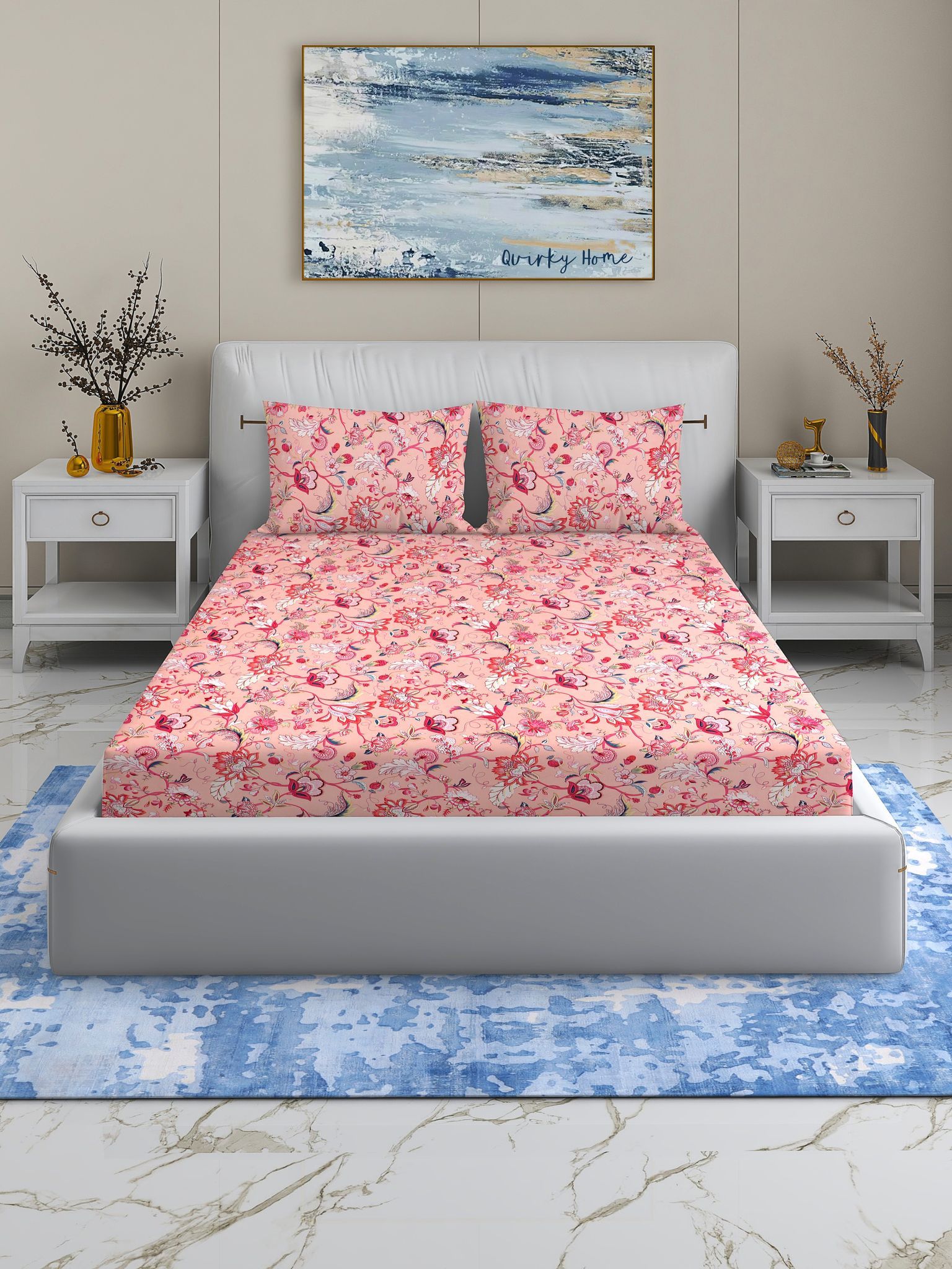 Quirky Home Fantasy Collection Premium Cotton Blend 180 TC Flat King Wrinklefree Bedsheet with 2 Pillow Covers