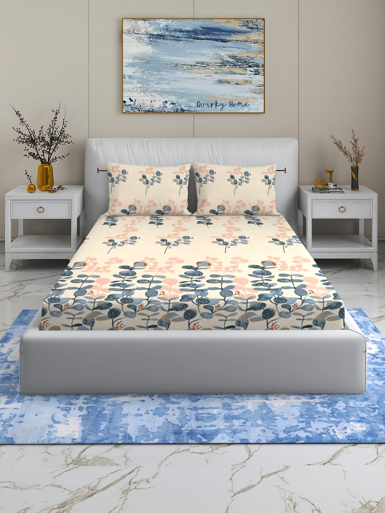 Quirky Home Fantasy Collection Premium Cotton Blend 180 TC Flat King Wrinklefree Bedsheet with 2 Pillow Covers