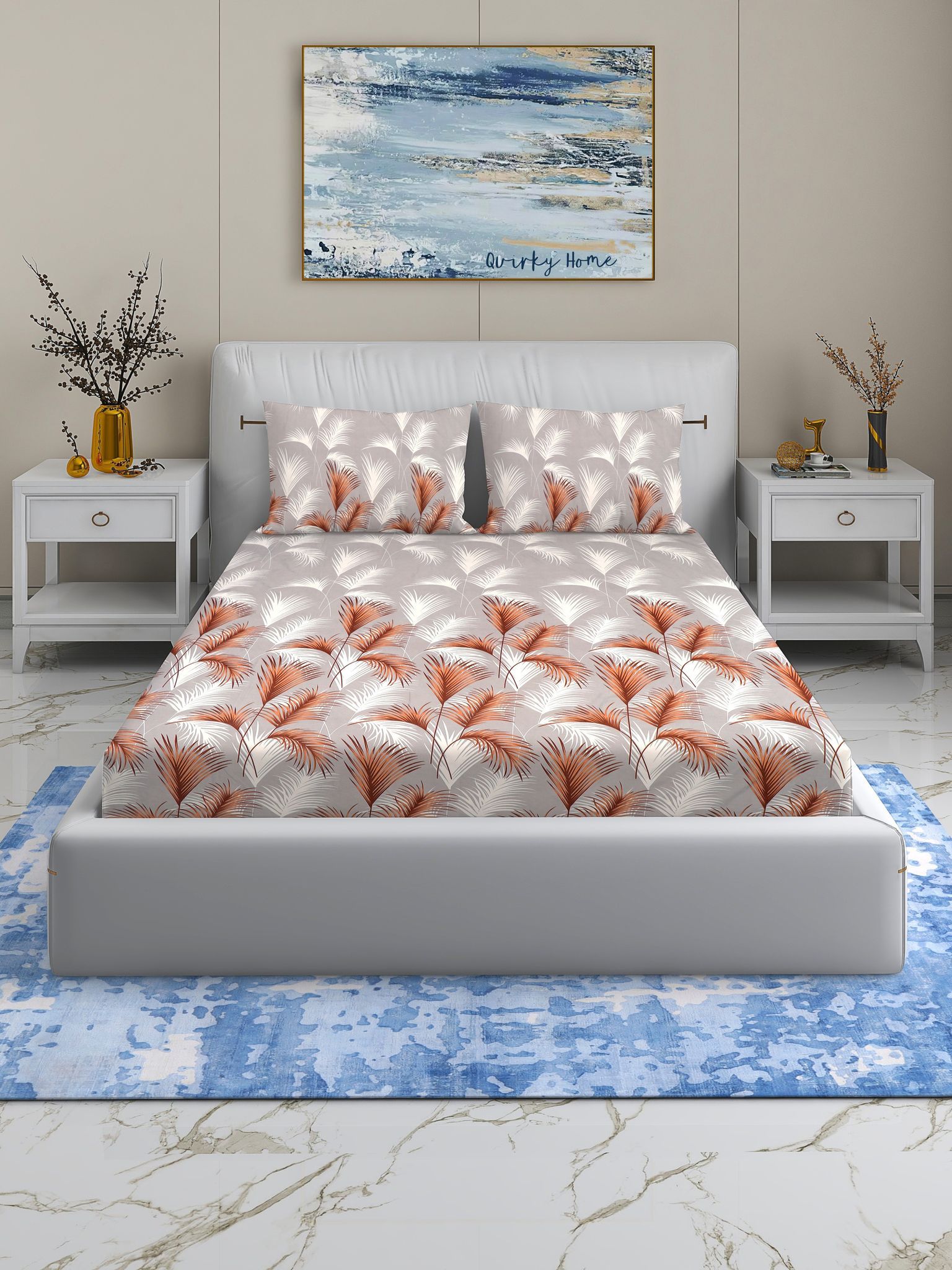 Quirky Home Fantasy Collection Premium Cotton Blend 180 TC Flat King Wrinklefree Bedsheet with 2 Pillow Covers