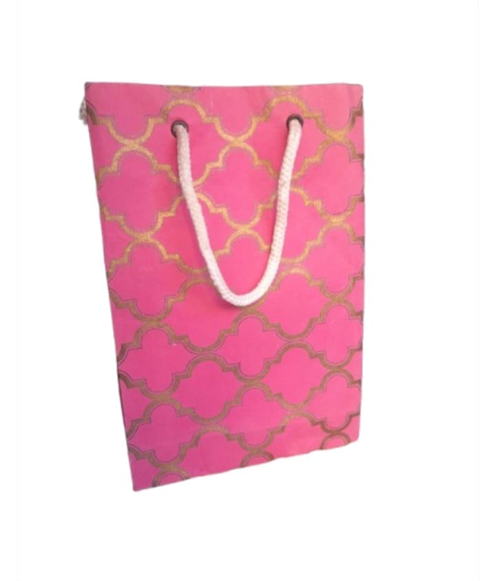  Small Pink and Gold Gift Bag with Rope Handles