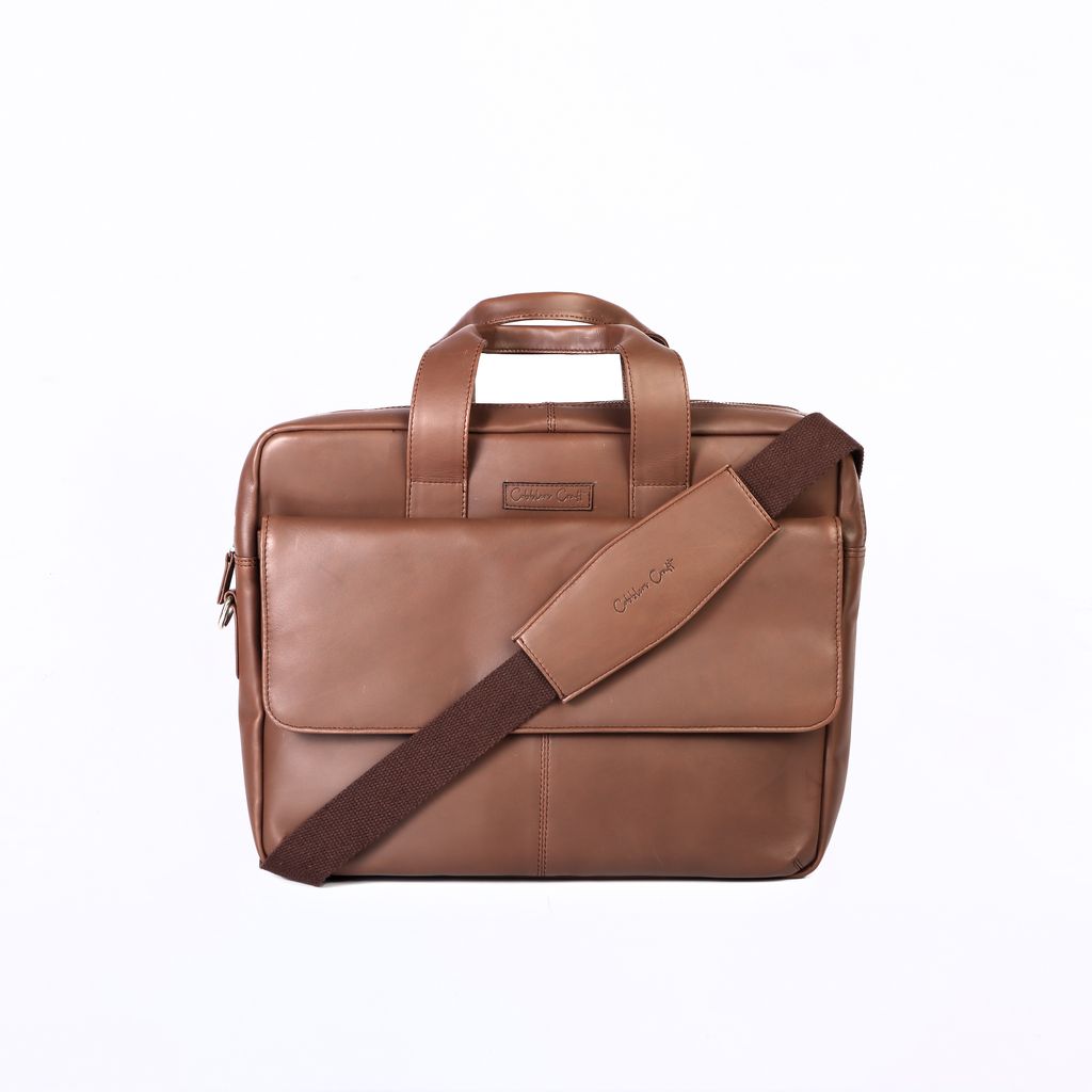 Full Grain Leather Laptop Bag for Men - 15.6 Inch - Brown Briefcase with Padded Compartment & Organizer Pockets