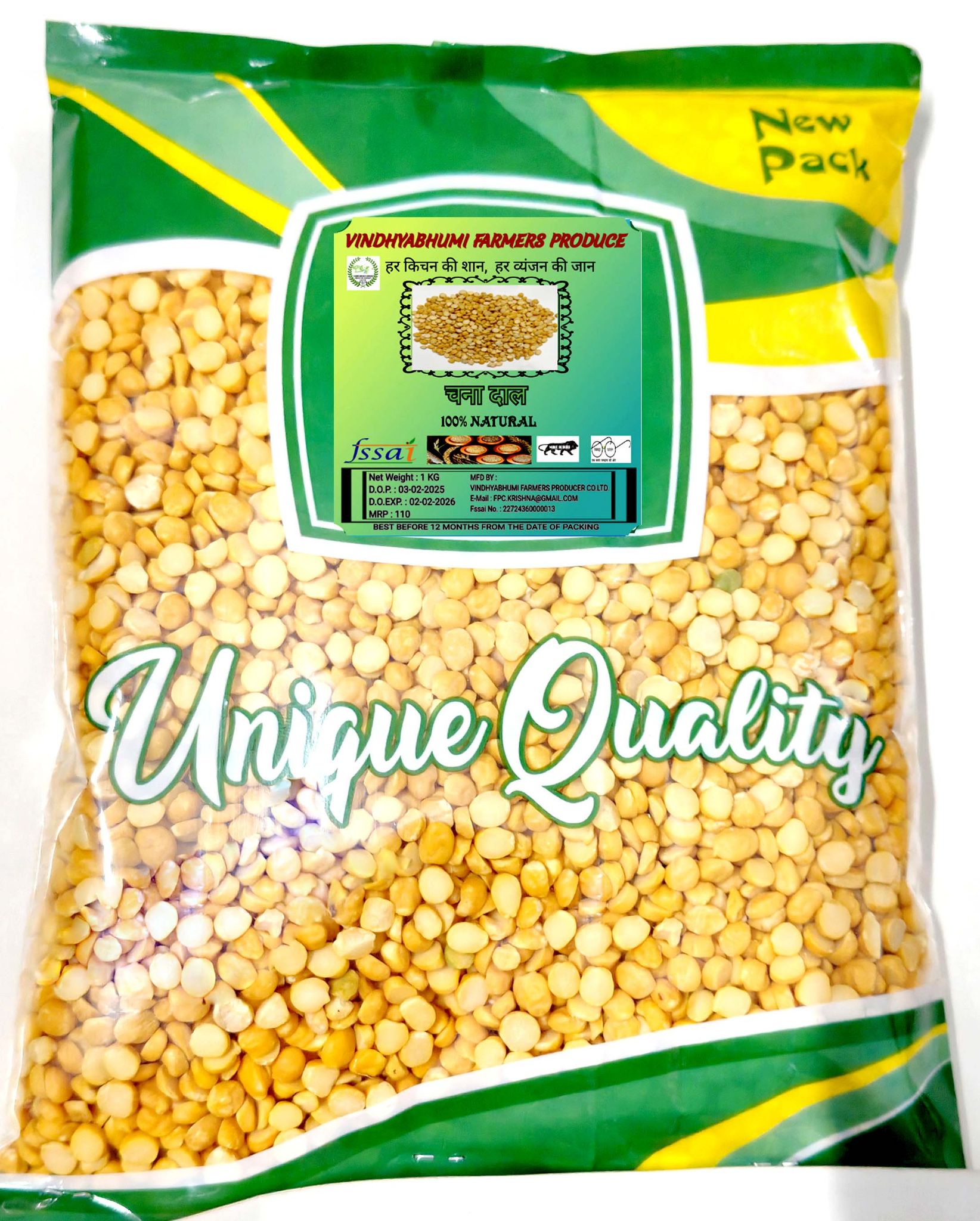 Chana Dal (Split Bengal Gram) - 100% Natural, FSSAI Certified, Packed Fresh, 1 Kg