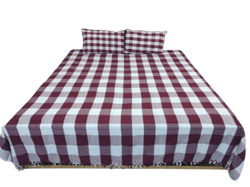 Dhaga Vishwas Ka Handloom Cotton Bedsheet with Pillow Covers Red and White Check