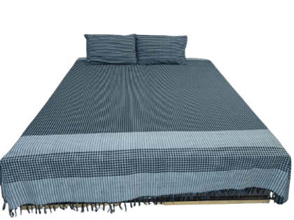Dhaga Vishwas Ka Handloom Black Gray Stripes Cotton Double Bed Sheet with Pillow Covers