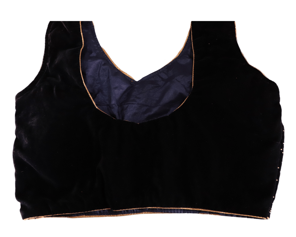 Black Velvet Embroidered Blouse with Zari Border