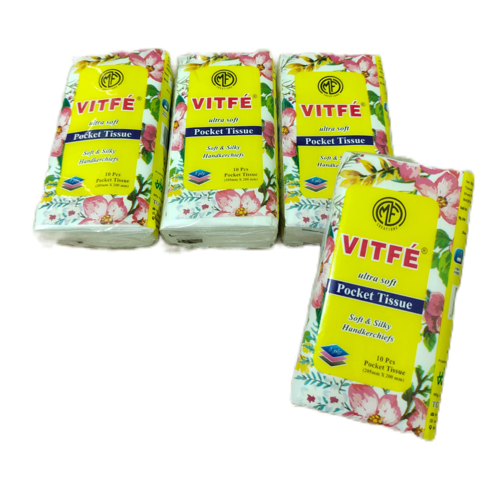 Pocket Tissue (2 Ply, 40 Sheets) Eco Friendly Ultra Soft Face Tissues for Women Men Kids Boys & Girls small Pocket hanky napkins Pouch Easy to carry travel(Pack of 4)