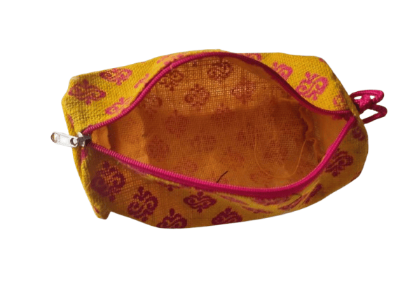 Handmade Jute Pencil Pouch with Zipper Closure and Traditional Indian Paisley Print