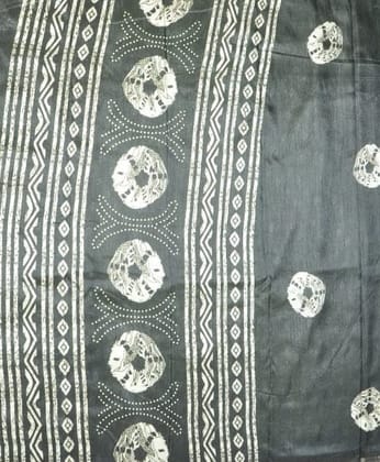  Black and White Hand Block Printed Cotton Saree with Tribal Print Border