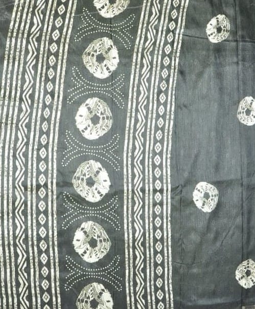 Black and White Hand Block Printed Cotton Saree with Tribal Print Border