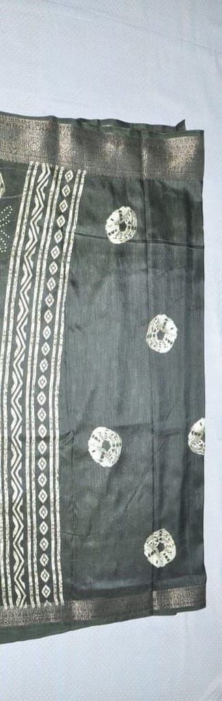  Black and White Hand Block Printed Cotton Saree with Tribal Print Border