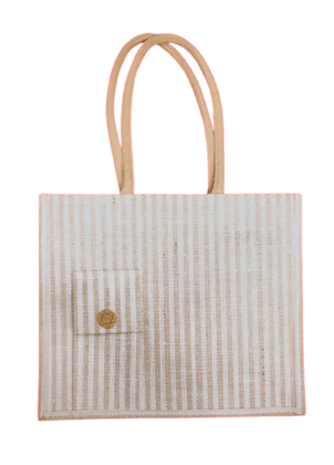 ** Handwoven Natural Jute Tote Bag with Front Pocket*