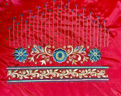  Red and Blue Embroidered Blouse Design with Zari and Stone Work