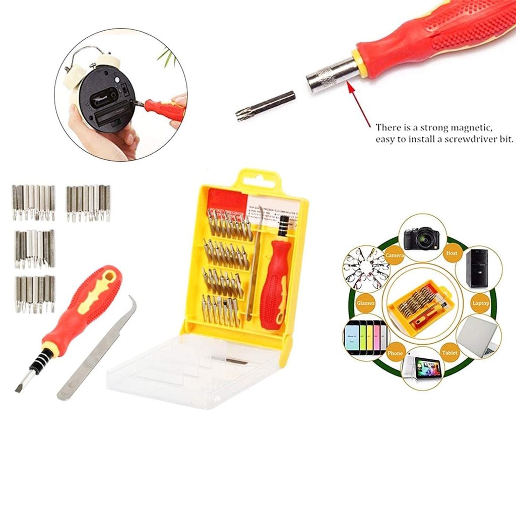 32-in-1 Multi-Purpose Professional Screwdriver Set with Case, Red and Yellow