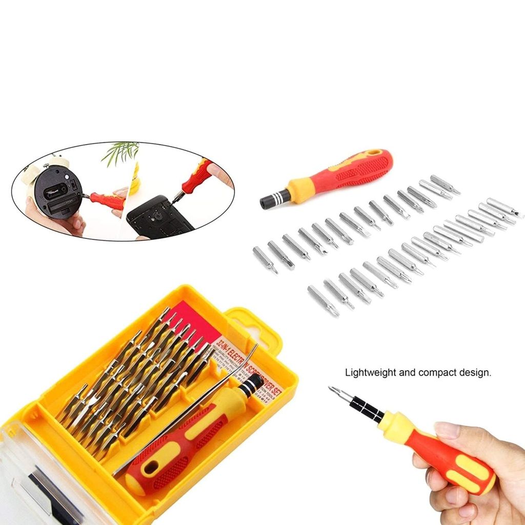 32-in-1 Multi-Purpose Professional Screwdriver Set with Case, Red and Yellow