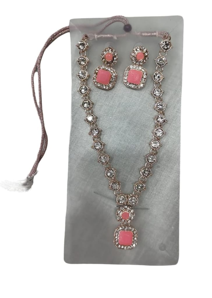 **Pink Rhinestone Necklace and Earrings Set