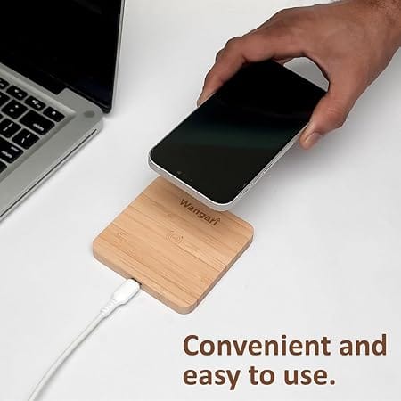 Wangari Pine 15W Square Bamboo Wireless Charger with USB Hub