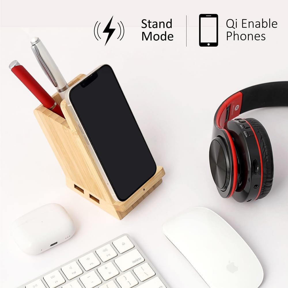 Wangari Maple 15W Wireless charger & USB Hub with Pen Stand
