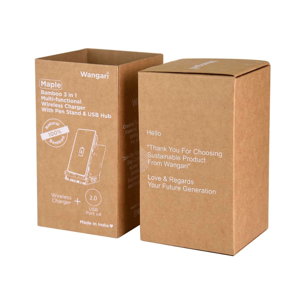 Wangari Maple 15W Wireless charger & USB Hub with Pen Stand