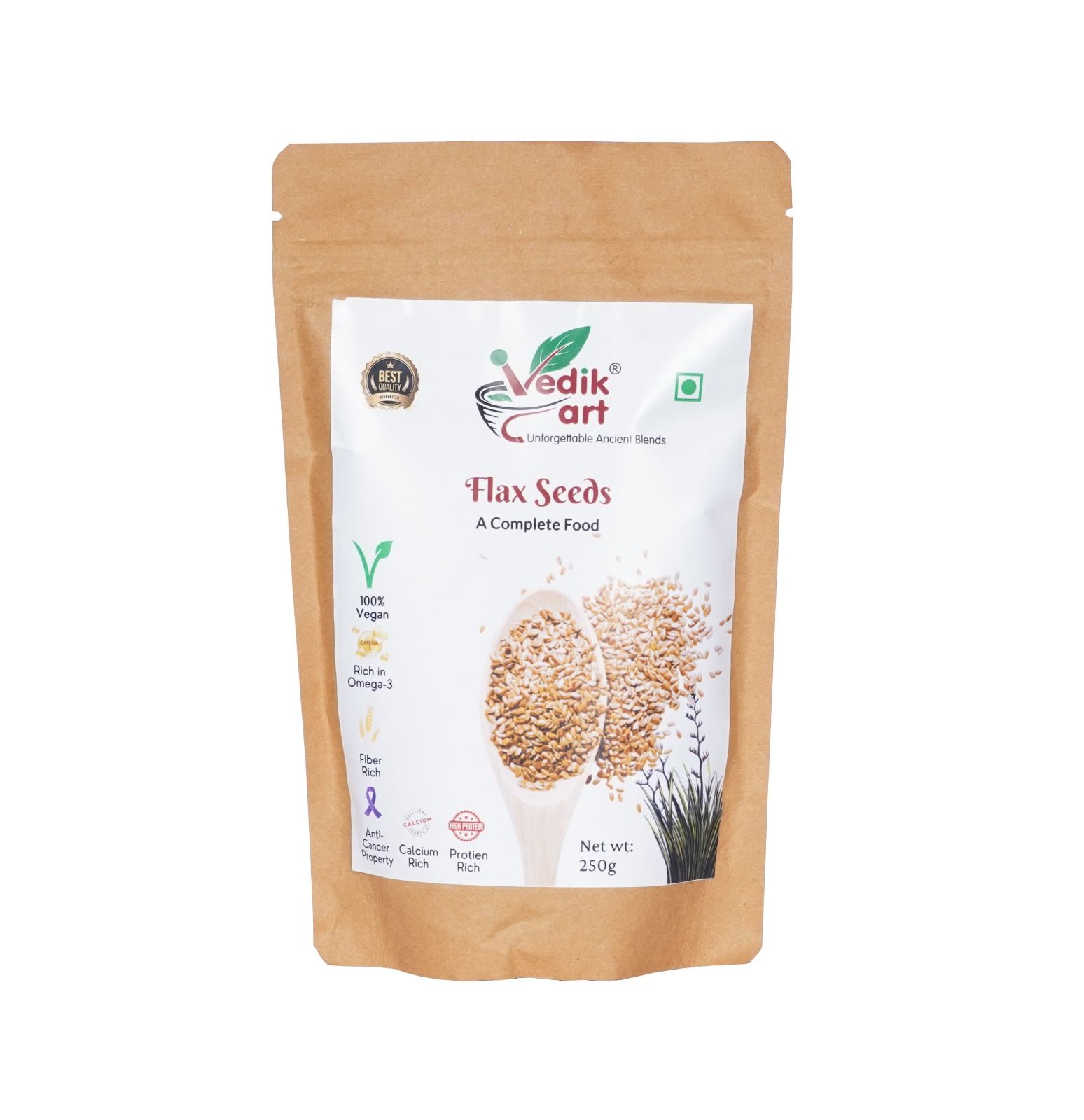 Organic Flax Seeds Online - 100% Vegan, Omega-3 rich, Fiber rich, Anti-cancer property, Calcium rich, Protein rich - 250g