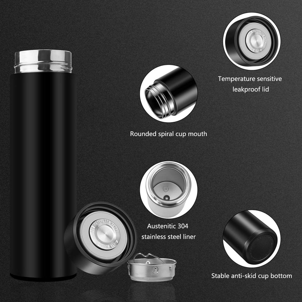Smart Vacuum Insulated Water Bottle with Automatic LED Temperature Display, Large Flask 500 ML Stainless Steel Drinking Cup