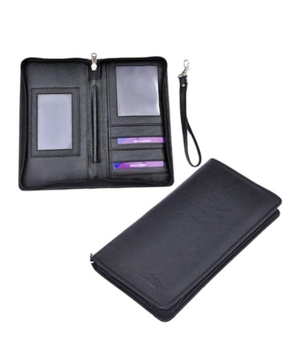 Passport Organizer with Zipped Pockets and Pen Holder, Black