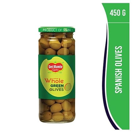Del Monte Green Olives Whole, Plain, 450 G