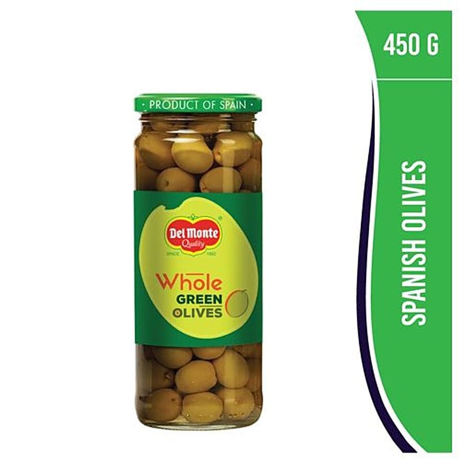 Del Monte Green Olives Whole, Plain, 450 G