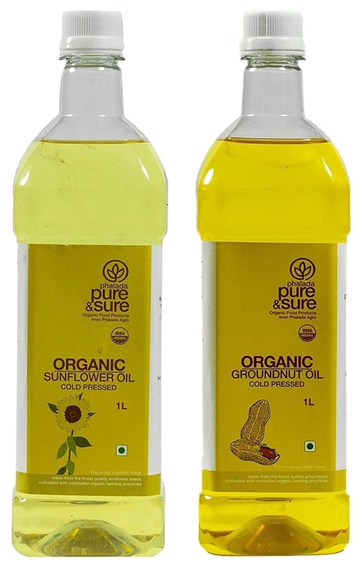 Phalada Pure & Sure Pure & Sure Organic Groundnut Oil, Groundnut Oil, 1 Litre & Pure & Sure Organic Sunflower Oil, Sunflower Oil For Cooking, 1 Litre