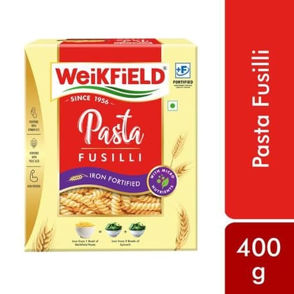 Weikfield Fusilli Pasta, Healthy Pasta Made With 100% Durum Wheat Semolina, No Maida, Rich In Protein & Fibre, 100% Vegetarian, 400 G Pouch
