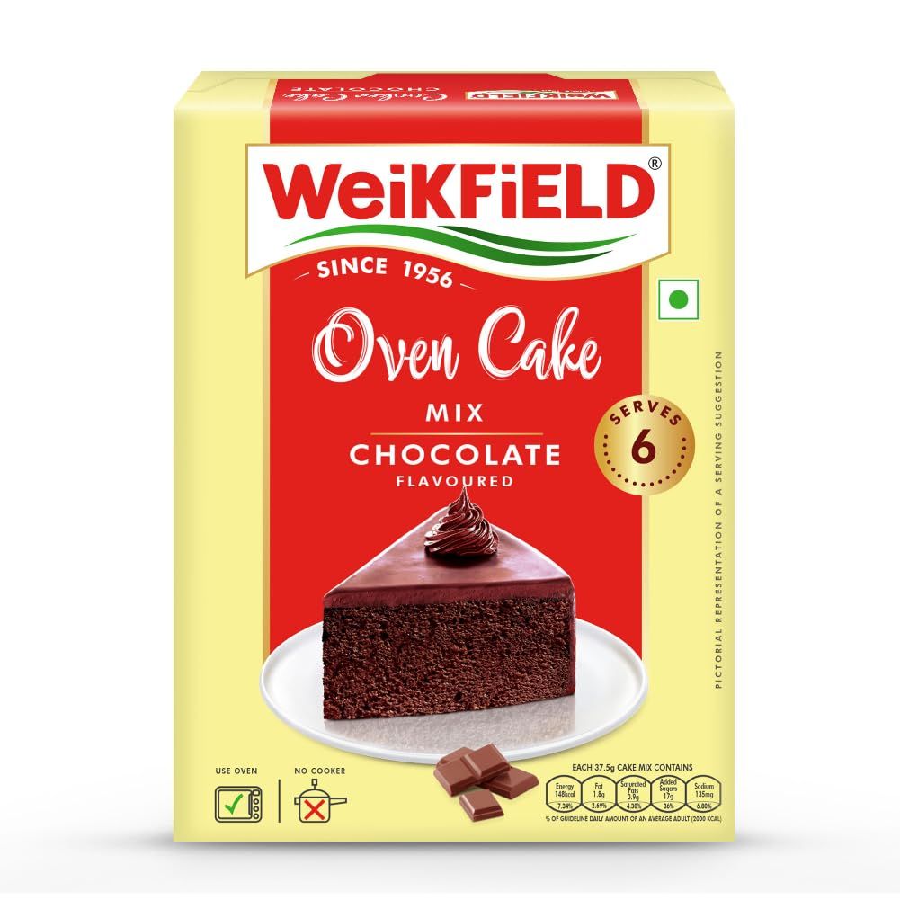Weikfield Oven Cake Mix, Chocolate Flavor, Dry Mix, 100% Vegetarian, Makes Soft & Yummy Cake, 225 Gram Carton