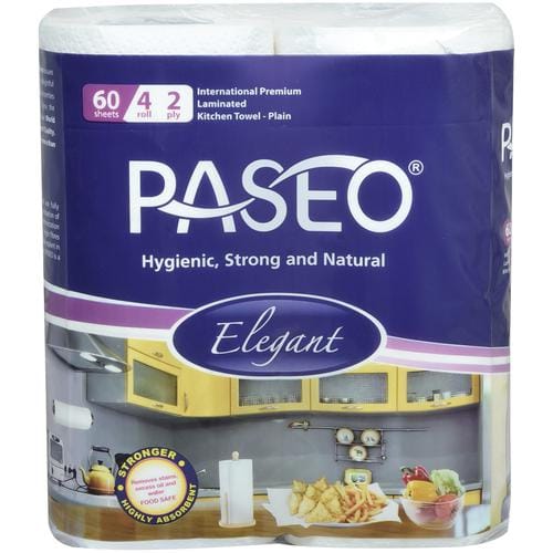 Paseo Kitchen Towel Tissue Rolls, 2 Ply, 4 Pcs (60 Sheets Each)