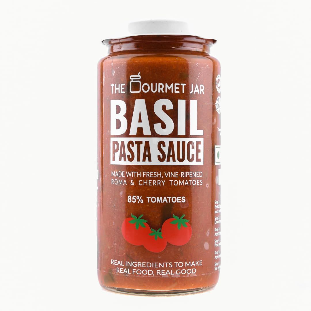 The Gourmet Jar Basil Pasta Sauce, 390G, Hydroponic Basil Leaves, Vine, Ripened Cherry Tomatoes, Fresh & Herby, 100% Natural, Vegan, No Added Preservatives, No Added Sugar, Keto, Friendly