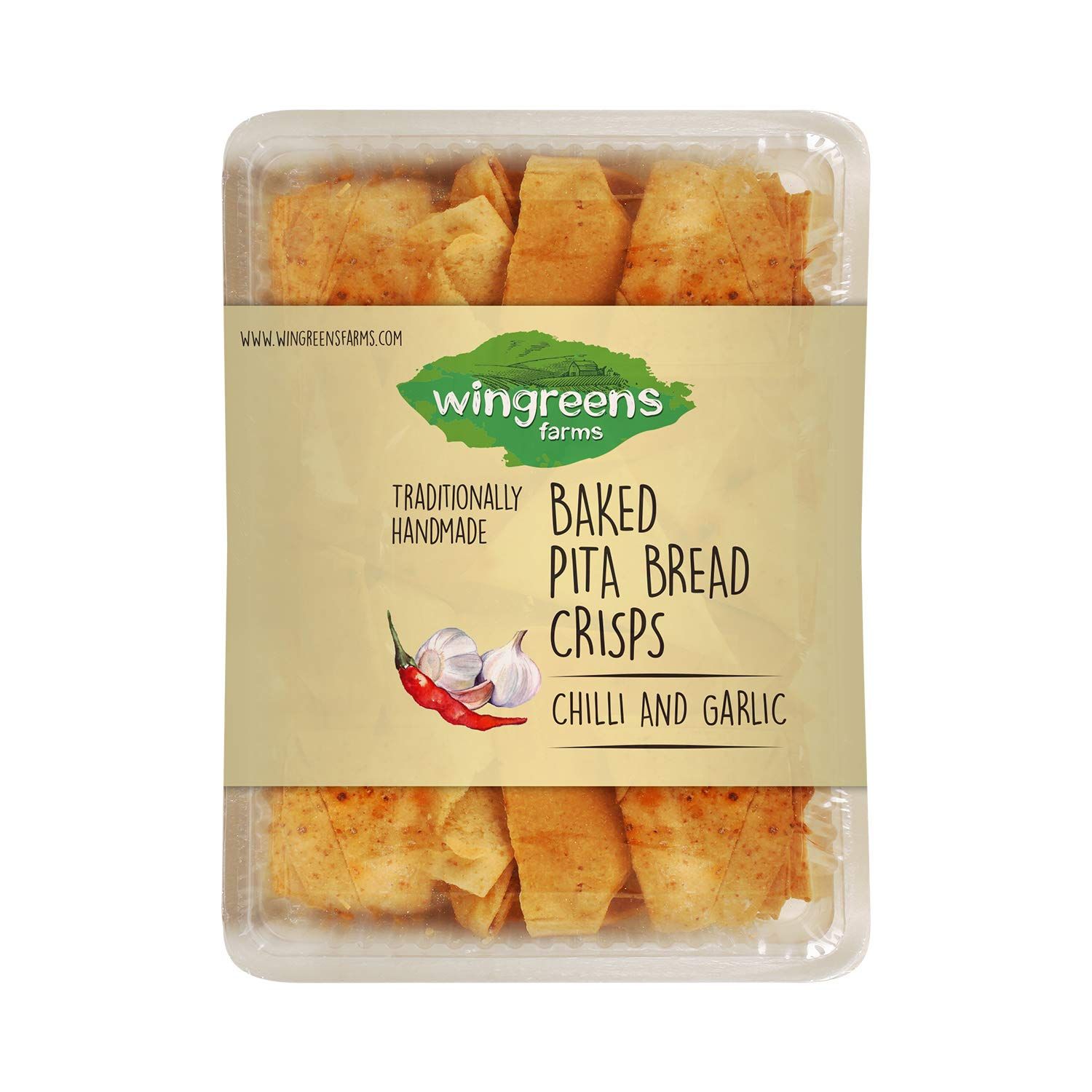 Wingreens Farms Baked Chilli Garlic Pita Bread Crisps, 100G