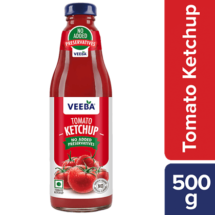 Veeba Tomato Ketchup, No Added Preservatives, 500 G Glass Jar
